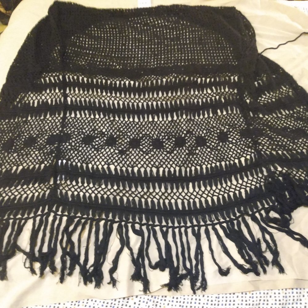 3X black Boho crochet duster vest LONG